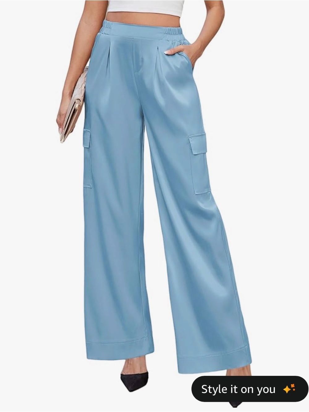 5/$25 Zaful Satin Wide Leg Cargo Pants